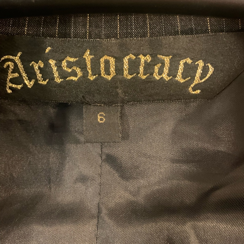 “Aristocracy" pinstripe blazer w/ gold cross design on back ,1 button closure - Picture 5 of 15